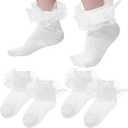 2 pairs Girls Socks Soft Lace Ankle Socks for Toddlers Cute Flower Decoration for Daily Wear and Special Occasions