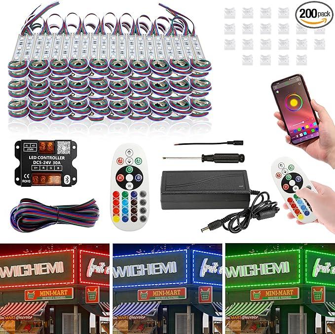 WICHEMI Storefront LED Lights Bluetooth APP Control LED Modules for Signs 120ft 240PCS 3 Led 5050 SMD RGB LED Strip Lights Business Window Lights Super Bright Waterproof for Store Advertising Décor