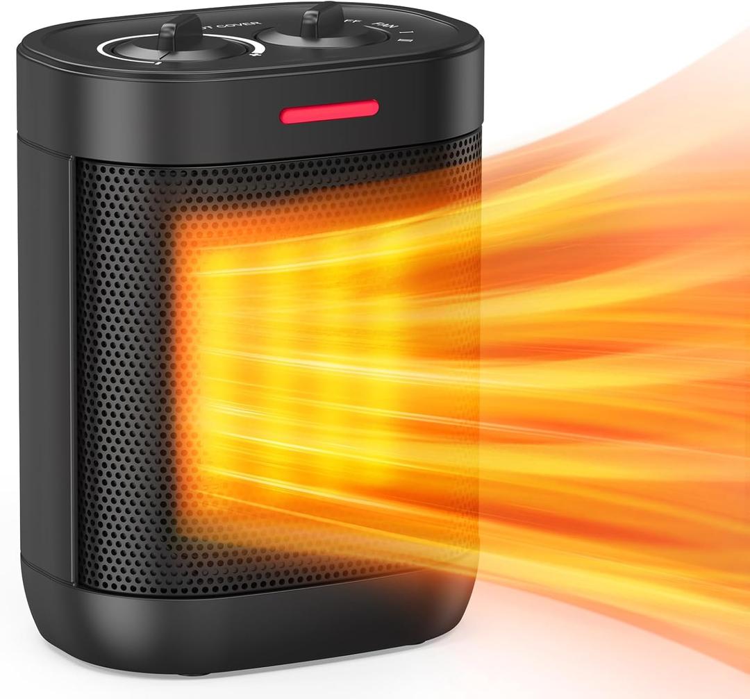 1000W Small Space Heaters for Indoor Use, PTC Ceramic Personal Heater with Overheating & Tip-Over Protection, Quiet Heating for Desktop Office Home
