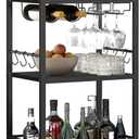 TUTOTAK Bar Cart, Home Bar Serving Cart, Microwave Cart, Drink Cart, Mobile Kitchen Shelf with Wine Rack and Glass Holder, Rolling Beverage Cart Living Room, Kitchen, Black BC01BK032 (13"D x 17"W x 33"H)