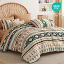 Queen Size Comforter Set Beige, 7 Pieces Bed in a Bag Boho Aztec Bedding | Soft Western Bedding Set with Sheets & Pillow Shams,Bohemian Geometric Striped Brown Fall Beds All-Season