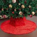 Mr. Pen- Red Sequin Christmas Tree Skirt and Tree Collar, 48 Inch Sparkly Base Cover, 24.8 Inch Foldable Sparkling Sequin Trees Skirt Collar, Red Sequin Tree Skirt, Christmas Skirts for Xmas Trees