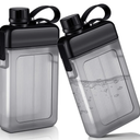 Honeydak 2 Pcs Flat Water Bottle 13oz Plastic Flask for Liquor Slim Square Bottles Portable Travel Mug Pocket Flask for Outdoor Sports (Black)