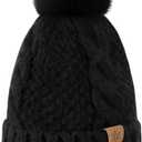 Winter Hats for Women- Winter Beanie Womens with Bobble, Soft Warm Ribbed Knit Cuffed Womens Winter Hat (Black)