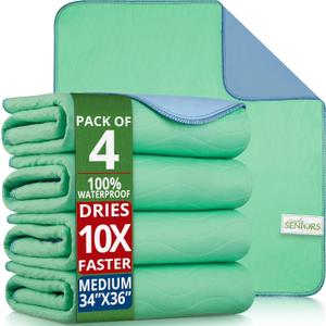 Bed Pads Washable Waterproof 34"x36"- Pack of 4 Incontinence Bed Pads & Washable Pee Pads for Adults - Dementia Products for Elderly & Elderly Assistance Products - Reusable Pee Pads for Dogs & Kids