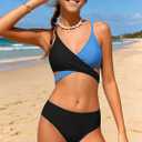 karrack Teen Girls Swimsuits Two-Piece V-Neck Bikini Adjustable Shoulder Straps Swimsuit Kids Bikini with Chest Pad Black/Grey Cute Swimsuit (Size12-14Years)
