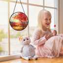 Fall Suncatchers Stained Glass Window Hanging, Rustic Farmhouse Autumn Landscape Sun Catchers Indoor Window Glass Round Wall Decor, Fall Wall Hanging Decorations, 7.9x7.9in