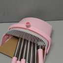 Pink Broom and Dustpan Set, 52 Long Adjustable Handle Broom with Dustpan Combo Set with Dust Pan Teeth to Clean Hair for Home Lobby Office