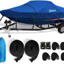 Kayme 1200D Heavy Duty Boat Cover for 16-18.5ft Boats - Waterproof, Tear Resistant with Reinforced Windproof Straps, Ideal for Fishing, Bass, Fish & Ski,V-Hull Boat. (Model C - Length:16'-18.5' Beam width: up to 94", Blue)