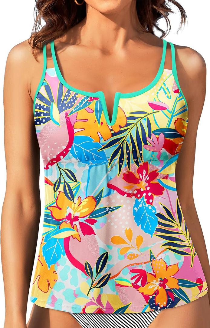 Womens Tankini Tops Only - Modest Swimsuit V-Wired Swim Top Swimwear Tummy Control Bathing Suit No Bottom 2025 (M)