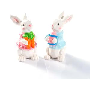 Easter Bunny Figurines 2-Piece Set  Hand-Painted Ceramic Rabbit Statues with Carrot and Egg, Cute Spring Easter Decorations for Home, Table Centerpiece