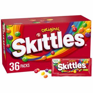 SKITTLES Original Chewy Candy, Full Size 2.17 oz Individually Wrapped Packs of Full Size Candies 36 Count (EXP 09/28/26)