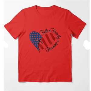 Faith Family Freedom - Patriotic Christian Vintage USA Flag T-Shirt (Large)