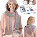Coopay Crochet Kit for Beginners, Crochet Kits for Adults - 4 Basic Stitches to Complete Hooded Scarf, Perfect for Crocheting Hooded Scarf with Step-by-Step Instructions & 5 Yarns (Rainbow)