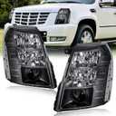 HID Projector Headlight Assembly for 2007-2014 Cadillac Escalade/2007-2014 Escalade ESV/2007-2013 Escalade EXT Left Right Side Headlamp Black Housing Clear Reflector
