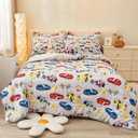 Mooreeke Full Size Comforter Sets for Boys Kids, 8 Pieces Bed in a Bag Racing Car Bedding Comforter Sheet Set with Shams and Decorative Toy Pillow, Ultral Soft Microfiber Kids Bed Set