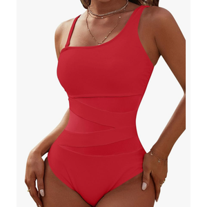 Blooming Jelly Women's Sexy One Piece Bathing Suits One Shoulder Swimsuits Slimming Mesh Swimwear,XL
