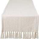 DII Woven Basic Tabletop Collection Chevron Table Runner, 15x72, Off-White
