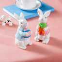 Easter Bunny Figurines 2-Piece Set  Hand-Painted Ceramic Rabbit Statues with Carrot and Egg, Cute Spring Easter Decorations for Home, Table Centerpiece