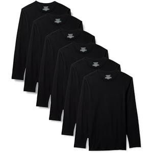 Amazon Essentials Men's Slim Fit Breathable Cotton Crew Neck Undershirts, Pack of 6 (XX-Large, Black Long Sleeve)