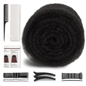 Hair Padding for Updos | Volumizing Hair Donut Bun Maker | Sponge Hair Filler Pads & Undetectable Updo Tool | Includes Bobby Pins, U Shape Hair Pin, Comb and Plastic Clips (Black)