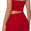 Women's Slim Fit Mini Dresses 2026 Summer Casual Sexy Club Night Out Party Solid Strapless Tube Short Bodycon Dress S35 (Red, L)