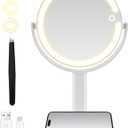 Makeup Mirror with Lights, Double Sided 1x/20x Magnifying Mirror with Light, Rechargeable 3 Color Lights and Adjustable Brightness, 360 Rotation Detachable Comes with Tweezer(White) (11.8"L x 8.7"W)