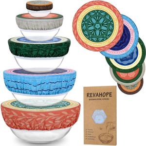 5-Size Reusable Beeswax Bowl Covers for Bread Proofing, Cotton Cloth Flexible Beeswax Wraps for Food Storage(Colorful Concentric Circle)