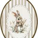 LLOKARNORA Easter Preppy Bunny Rabbit Oval Canvas Wall Art, Bunny Nursery Decor, Coquette Floral Framed Wall Art Decorations, Easter Rabbits Prints Hanging Decor for Bedroom Bathroom, 8.7x11.3
