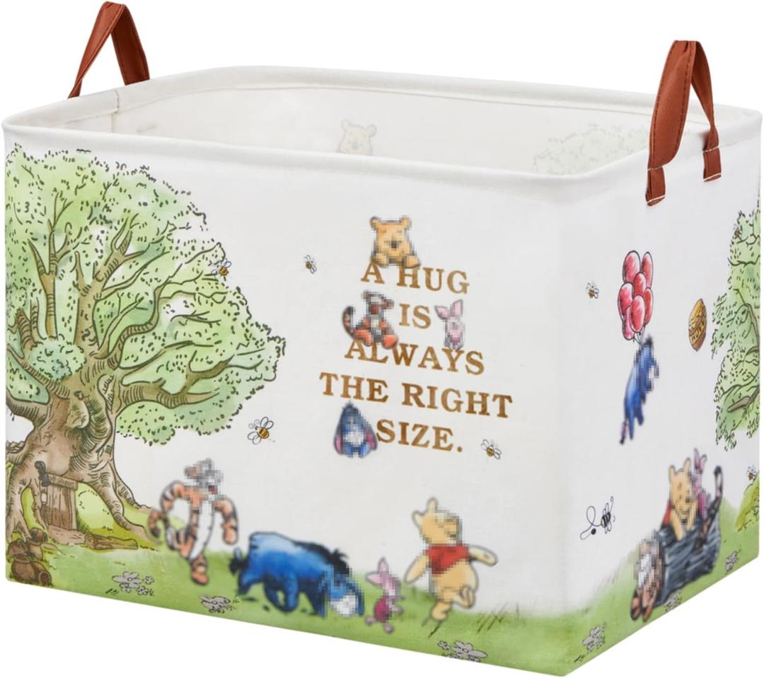 Bear Nursery Decor Storage Basket Foldable With Waterproof PE Coating, Square Large Canvas Laundry Hamper,Diaper Bag Baskets for Kids,Boys and Girls, Bathroom, Bedroom, Clothes,Toy BinWhite