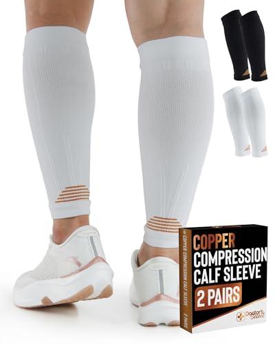 Doctor's Select 2 Pairs Copper Calf Compression Sleeves for Women - Compression Sleeves, Leg Sleeves for Women, Varicose Veins Compression Socks, Black and White XXL
