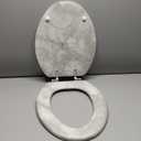 Angol Shiold Elongated Marble Toilet Seat with Zinc Alloy Hinges, Easy to Install and Clean, Anti-pinch (Gray) (Elongated-18.5)