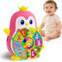 Musical Penguin Educational Toys for 1,2 Year Old Girl Gifts, Bilingual Learning Toy for Toddlers 1-3 Age with 5-Theme Pages, Lights & Music, First Birthday Gift for 1-2 Year Old 12-18 Month (Pink)