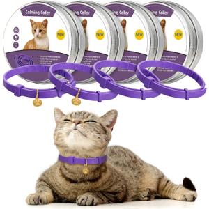 Weewooday 4 Pcs Cat Calming Collar Adjustable Pheromones Scent Relaxing Cat Collar with 2 Pendant for Puppies Reduce Stress Aggression Anxious, up to 15 Inches (Purple, Gold)