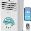 SereneLife 10,000 BTU Portable Air Conditioner with WiFi Control, 3-in-1 Cooling, Dehumidifier & Fan, Compact Indoor AC Unit for 450 Sq. Ft. Coverage, Includes Window Exhaust Kit & Remote (White)