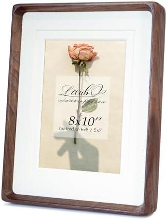 LAUBO2 8x10 Wooden Picture Frame with Double Mat - Natural American Black Walnut Wood Photo Frame Matted to 6x8 & 5x7 | Tabletop & Wall | Brown