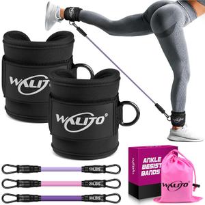 WALITO Ankle Resistance Bands with Cuffs, Exercise Bands for Legs and Butt, Booty Workout Equipment for Kickbacks and Hip Fitness Training (Black)