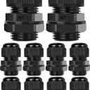 2 x Oualhoo 1/2" NPT Nylon Cable Connector, Strain Relief Cord Connector, IP68 Waterproof Adjustable Locknut, Wire Pass Through Grip, Black, 10 PCS