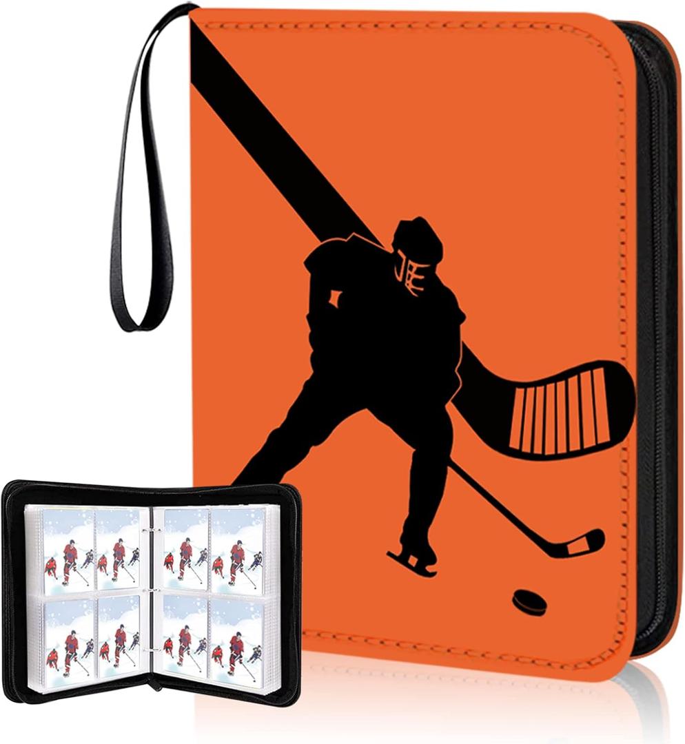 Hockey Card Binder,4-Pocket Trading Card Binder with 400 Card Sleeves,Portable Cards Album Case for Cards Collection Baseball Football Hockey Basketball Sports Cards (400 Pocket Hockey)