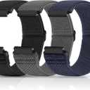 Compatible with 22mm Watch Bands Quick Release Replacement Wristband,Adjustable Stretchy Nylon Solo Loop Straps Fabric Braided Sport Elastic Bands for Men Women Black+Grey+Indigo
