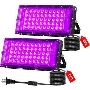 50W LED Black Light IP66 Waterproof,Outdoor Blacklight Flood Light with Plug+Switch+Cord, for Halloween Neon Glow in The Dark Party Body Paint Fluorescent Poster Classroom Club Dance Party, 2 Pack