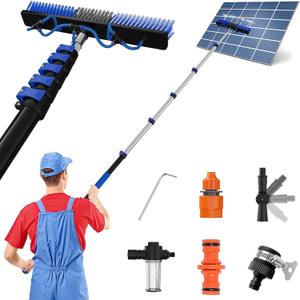 30 FT Reach Solar Panel Cleaning Brush Kit with 5-24 FT Telescopic Extension Pole, Water Fed Pole with Dual Action Flip-Lock & Screw Fixing Design, Ideal for Snow Removal, Windows, Boats, RVs