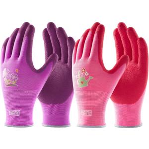 2 x PACIFIC PPE 2 Pairs Gardening Gloves for women and Ladies, Rubber Coated Garden Gloves, Outdoor Protective Work Gloves, Small, Pruple & Red
