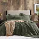 Geniospin Dark Olive Green Full Comforter Set - 7 Pieces Comforter Full Size, Solid Bedding Set for All Season, Textured Bed in a Bag with Sheets (Full (80"x90"))