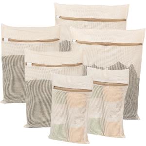 6-Piece Bag, Durable Cotton Mesh Laundry Bag, Sturdy Zipper, Breathable Mesh, Exquisite Laundry Bag for Underwear, Clothes, Pants, Shoes and Socks (Beige)