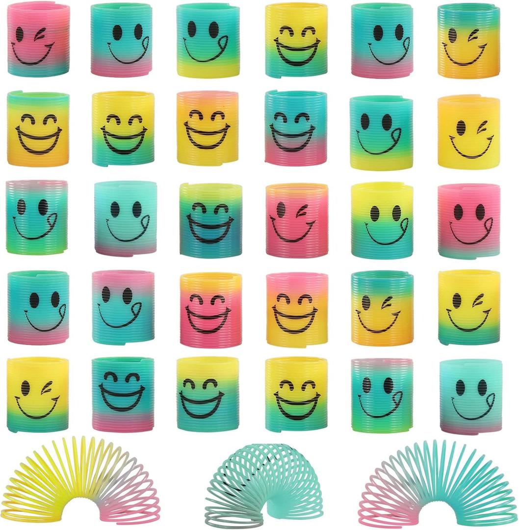 30 Pack Spring Rainbow Magic Fidget Stress Coil Mini Springs Bulk Toys for Party Favor Carnival Prize Birthday Goodie Bag Stuffers for Kids Boys Girls