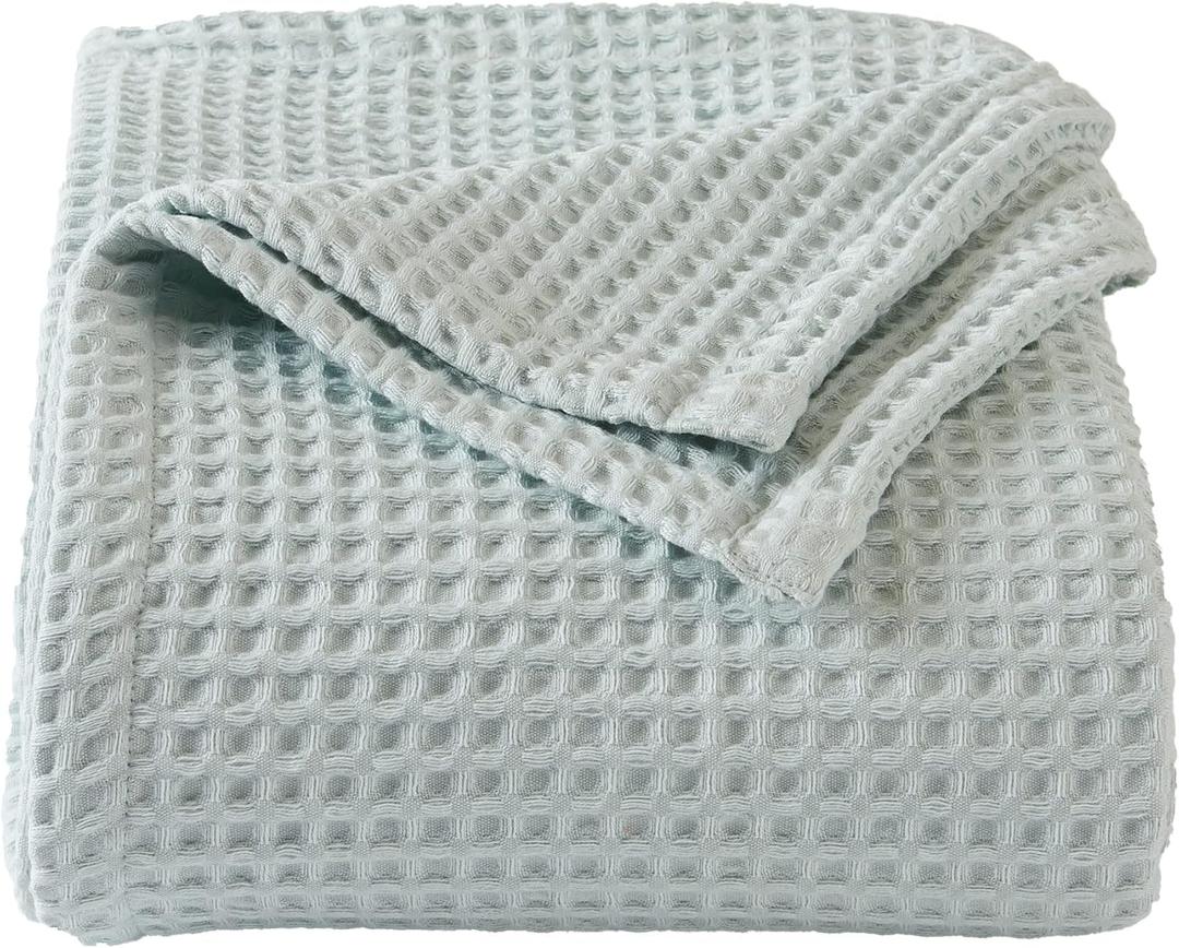 100% Cotton Waffle Weave Bed Blanket | Soft, Breathable, and Lightweight Blanket for All-Season | Perfect for Layering | Brielle Collection (King, ICY Blue)