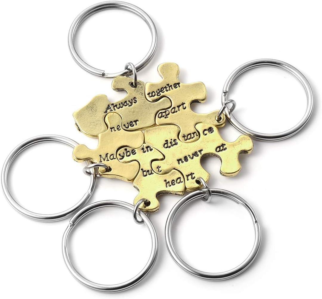 Top Plaza 5 Pcs BFF Best Friend Keychain Friendship Family Keychains Matching Puzzle Keyring Set -Always together never apart Maybe in distance but never at heart (Silver,gold)