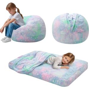 COMAX Kids Bean Bag Chair Turn into Beanbag Bed, Unicorn Toddler Bean Chair, Lazy Children Sofa Couch with Filler, Convertible Child Floor Mattress for boy, Colorful Star (29.5"Dx29.5"Wx18.5"H)