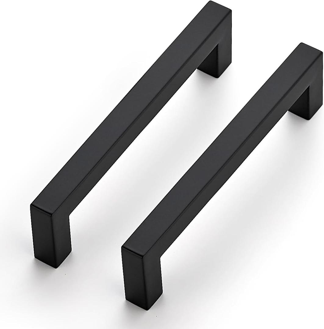 JOY DECOR Cabinet Handles, Black Cabinet Pulls, 2 Pack Kitchen Closet Handles 5 Inch, Square Drawer Pulls Stainless Steel Drawer Hardware, 128mm Hole Centers